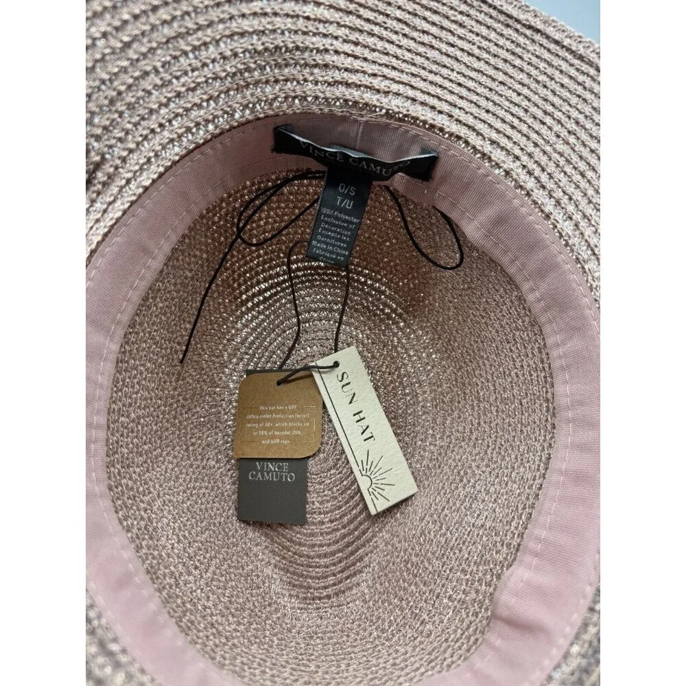 VINCE CAMUTO All Over Shine metallic foldable adjustable panama hat - ROSE /PINK